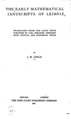 The Early Mathematical Manuscripts of Leibniz