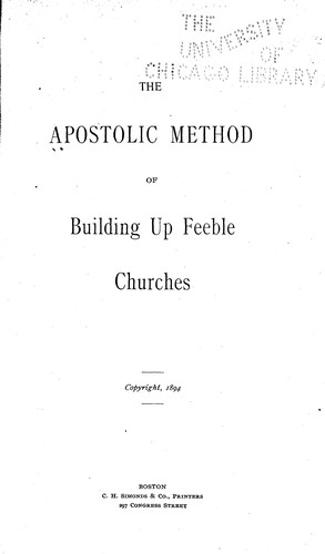 The Apostolic method of building up feeble churches