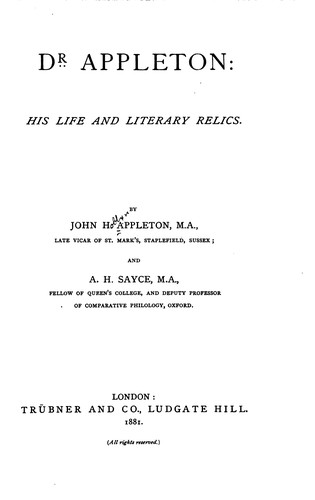 Dr. Appleton: His Life and Literary Relics