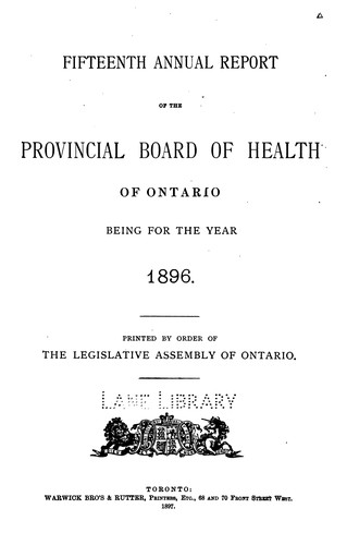 Annual report of the Provincial Board of Health of Ontario being for the year ... 1890