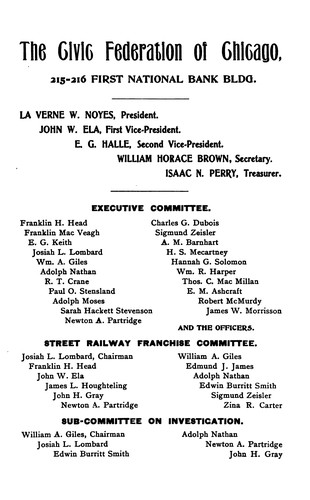 The Street Railways of Chicago: Report of the Civic Federation of Chicago
