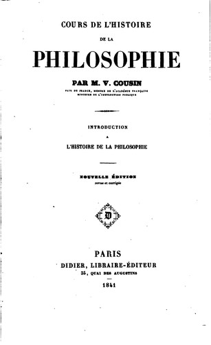 Cours de philosophie. Introduction à l'histoire de la philosophie