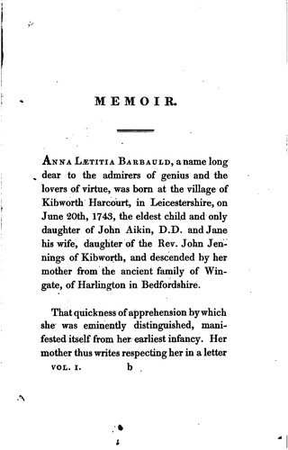 The works of Anna Lætitia Barbauld: With a memoir