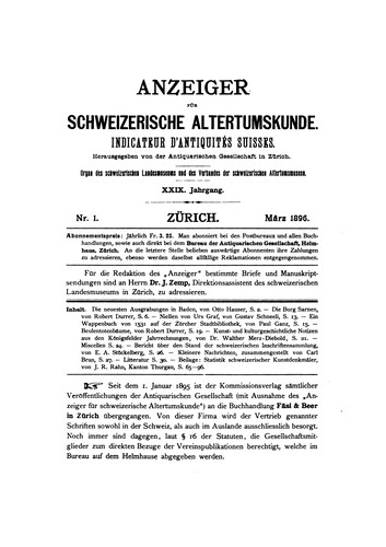 Anzeiger für schweizerische Altertumskunde: Indicateur D'antiquités Suisses