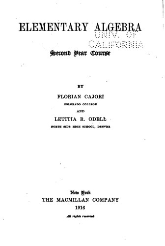 Elementary Algebra: First[-second] Year Course