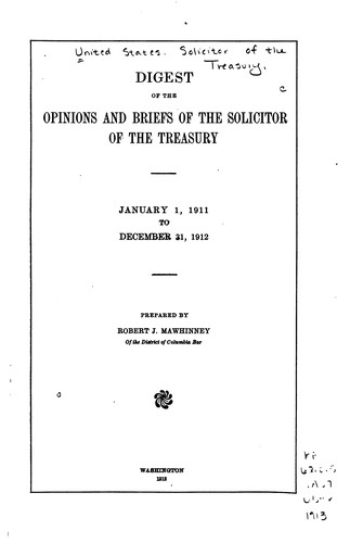 Digest of the Opinions and Briefs of the Solicitor of the Treasury, January ...