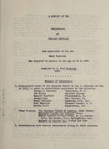 A history of the descendants of William Reynolds