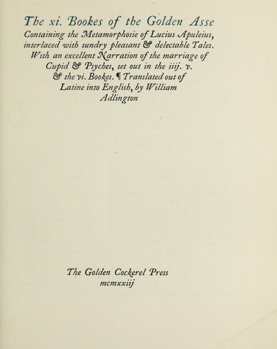 The XI. bookes of The golden asse