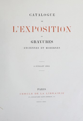 Catalogue de l'exposition de gravures anciennes et modernes