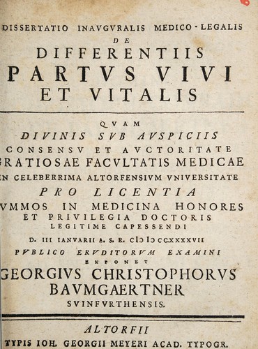 Dissertatio inauguralis medico-legalis de differentiis partus vivi et vitalis ...