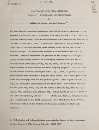 Bill Williams River field assessment