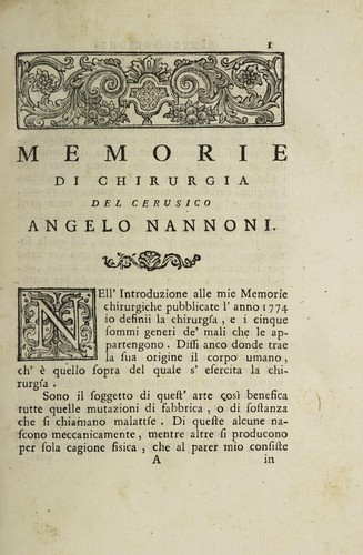 Memorie ... sopra alcuni casi rari di chirurgia. Queste memorie serviranno per compimento del Trattato sopra la semplicità del medicare