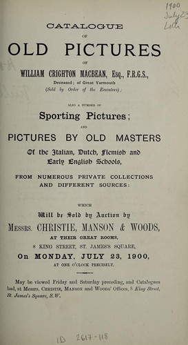Catalogue of old pictures of William Crighton Macbean, Esq. F.R.G.S.