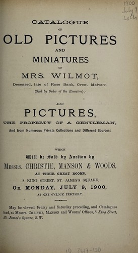 Catalogue of old pictures and miniatures of Mrs. Wilmont