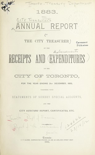 ANNUAL REPORT OF THE COMMISSIONER OF FINANCE OF THE CITY OF TORONTO