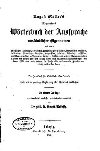 Allgemeines Wörterbuch der Aussprache ausländischer Eigennamen...: Ein ...