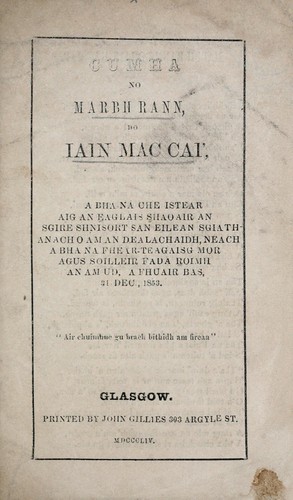 Cumha no marbh rann, o Iain Mac Cai