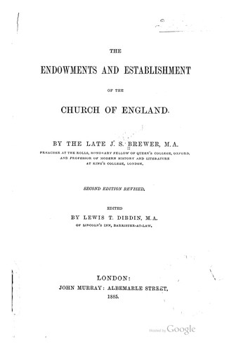 The Endowments and Establishment of the Church of England