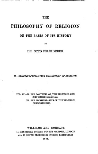 The Philosophy of Religion: On the Basis of Its History