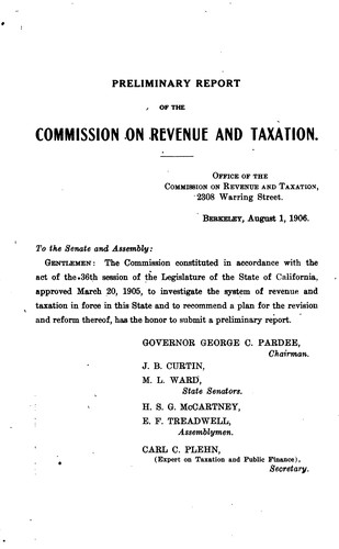 Preliminary Report of the Commission on Revenue and Taxation of the State of ...