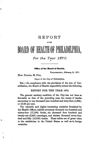Report of the Board of Health of the City and Port of Philadelphia