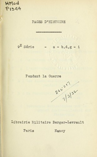 Pages d'histoire, 1914-1918.