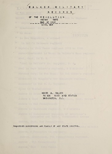 Walker military records of the Revolution, Indian wars, War of 1812, Civil War