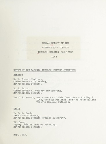 ANNUAL REPORT OF THE METROPOLITAN TORONTO INTERIM HOUSING COMMITTEE