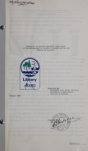 Submission to Prairie Provinces Water Board for reconsideration of Alberta's allocation for its irrigation projects