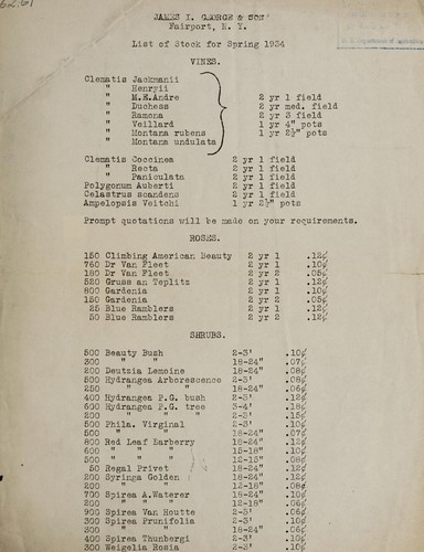 List of stock for spring 1934