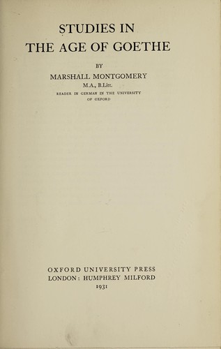 Studies in the age of Goethe