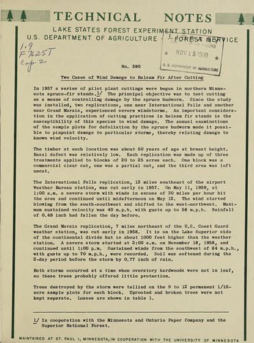 Two Cases of Wind Damage to Balsam Fir After Cutting