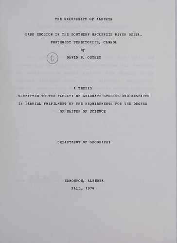 Bank erosion in the southern Mackenzie River Delta, Northwest Territories, Canada