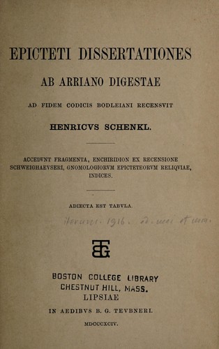 Epicteti Dissertationes ab Arriano digestae
