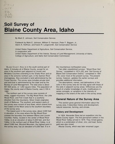 Soil survey of Blaine County Area, Idaho