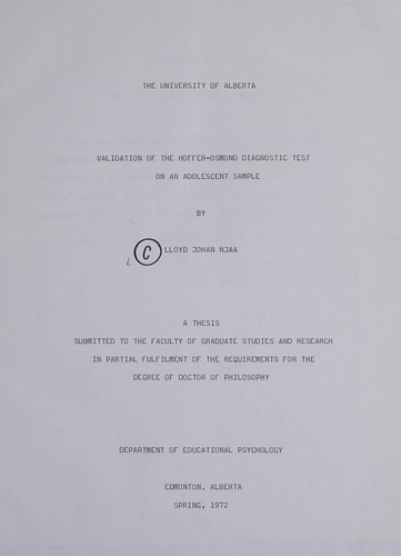 Validation of the Hoffer-Osmond diagnostic test on an adolescent sample