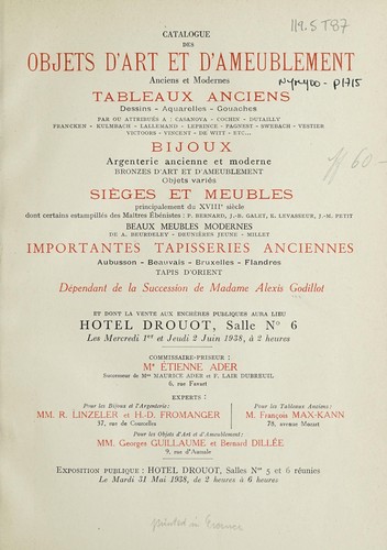 Objets d'art et d'ameublement anciens et modernes, tableaux anciens, bijoux, sièges et meubles, importantes tapisseries anciennes