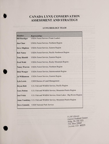 Canada lynx conservation assessment and strategy