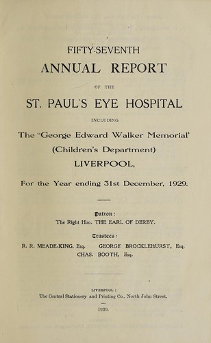 Annual report of the St. Paul's Eye Hospital