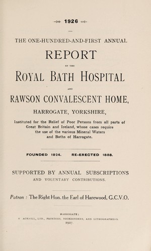 Annual report of the Royal Bath Hospital and Rawson Convalescent Home