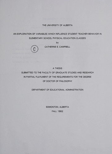An exploration of variables which influence student teacher behavior in elementary school physical education classes
