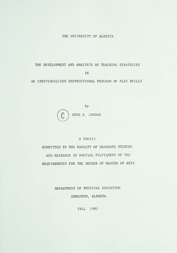 The development and analysis of teaching strategies in an individualized instructional program of play skills