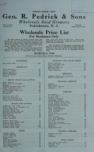 Wholesale price list for seedsmen only