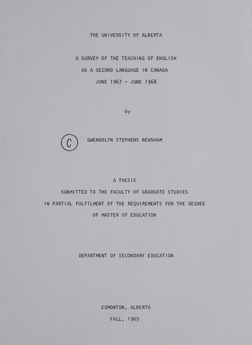 A survey of the teaching of English as a second language in Canada, June 1967 - June 1968
