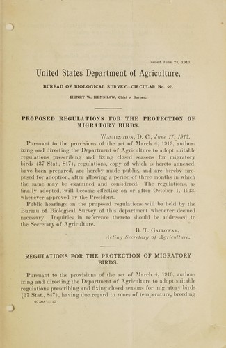 Proposed regulations for the protection of migratory birds