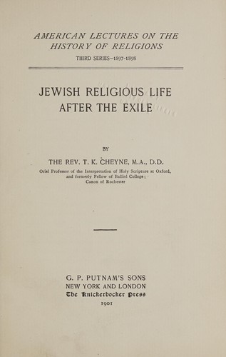 JEWISH RELIGIOUS LIFE AFTER THE EXILE