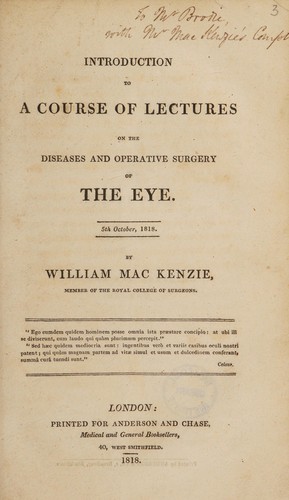 Introduction to a course of lectures on the diseases and operative surgery of the eye