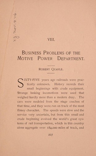 Business problems of the Motive power department