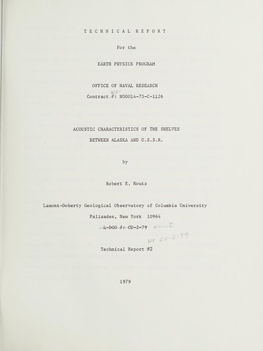 Acoustic characteristics of the shelves between Alaska and U.S.S.R.