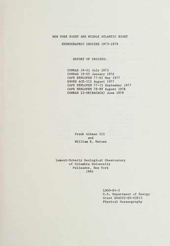 New York Bight and Middle Atlantic Bight hydrographic cruises 1975-1979